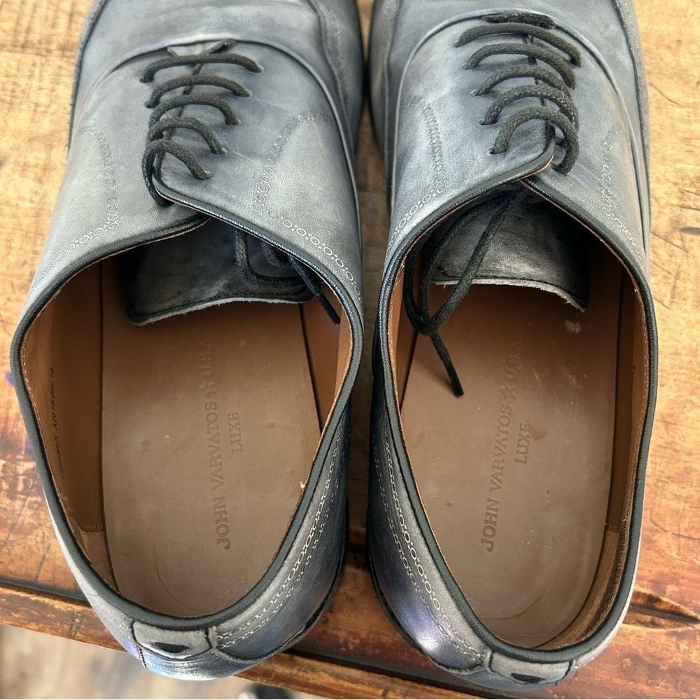 John Varvatos Blue Gray Oxford Derby Leather Formal Dress Shoes Men's 13 - Picture 5 of 11